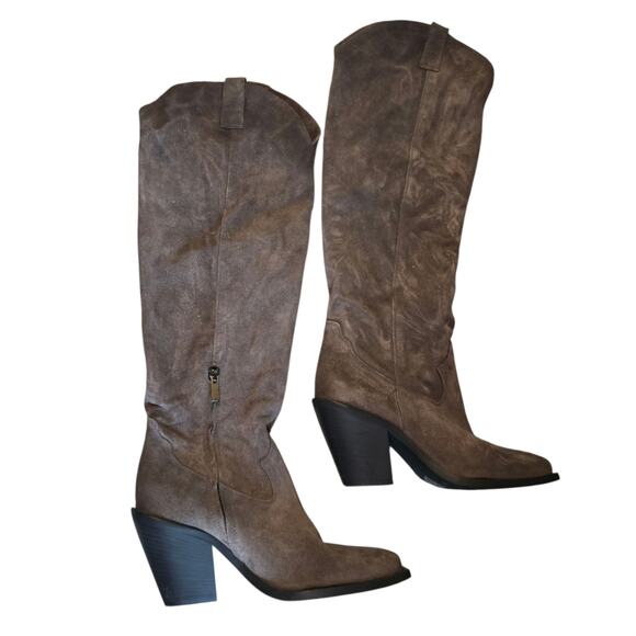 Sundance Cavaliere Tall Slouch Boots Square Toe Gray Suede Soft Cowgirl Boho 9.5 - Picture 2 of 7